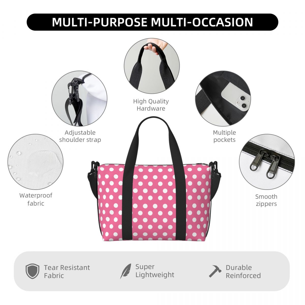 Pink Polka Dots Tote Bag Large - огляд і ціна Luxury Bags Luggage