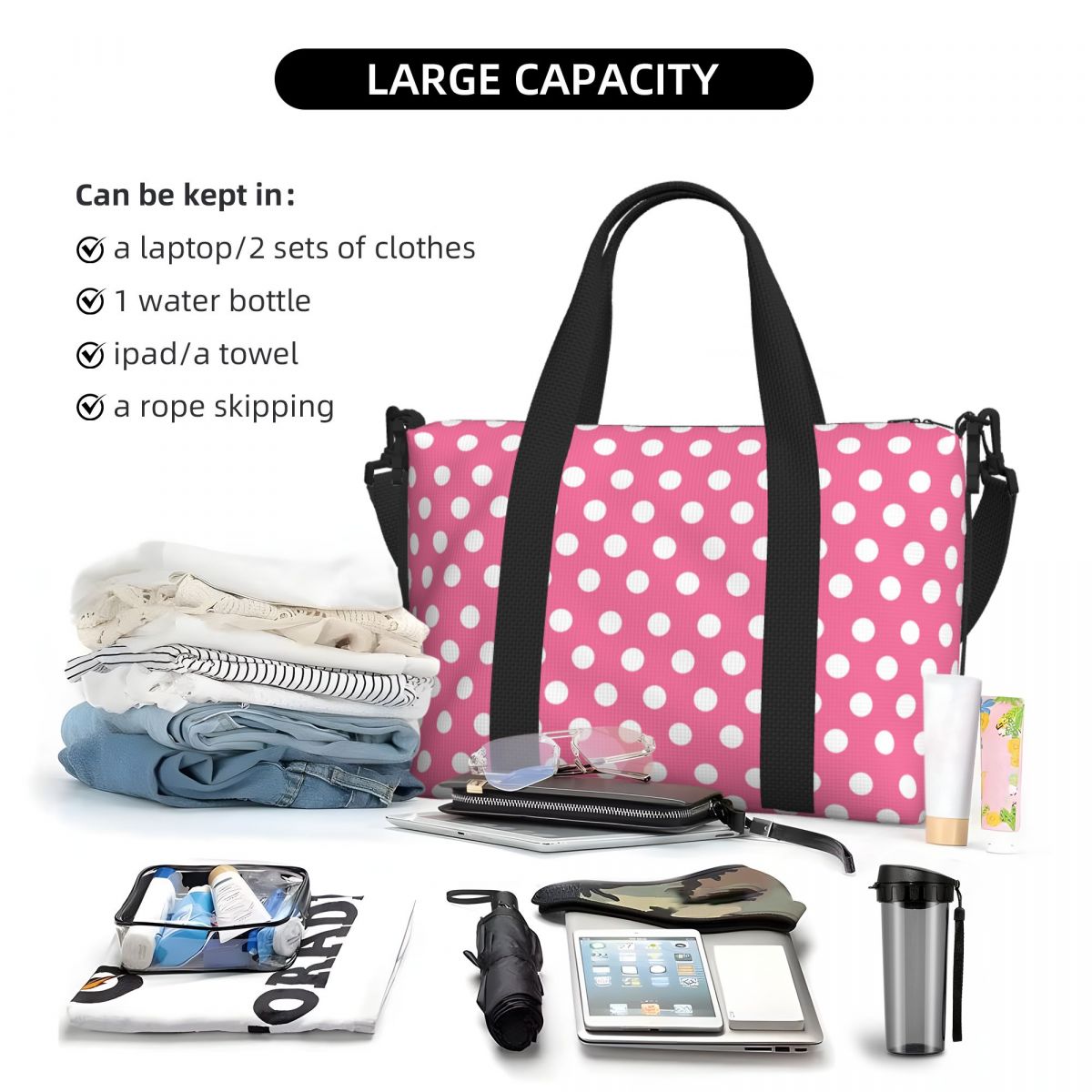 Pink Polka Dots Tote Bag Large - огляд і ціна Luxury Bags Luggage